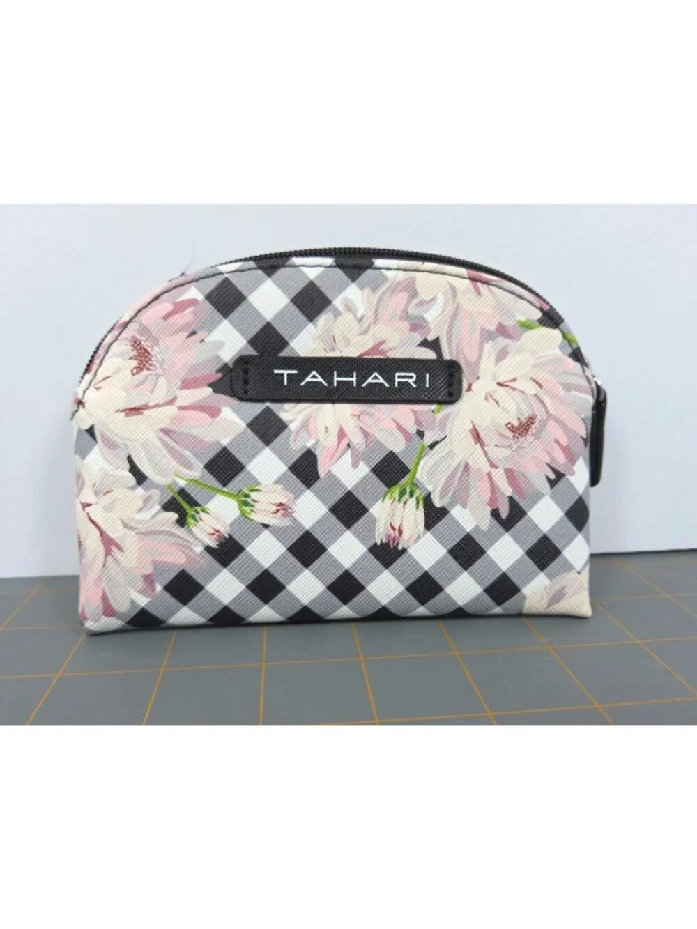 Tahari 3-Piece Travel Trio Cosmetic Case Set Gingham & Floral Print Clear Bag